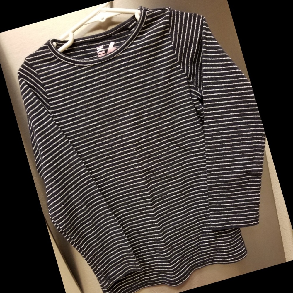 Girls long sleeve black/silver stripe knit top
